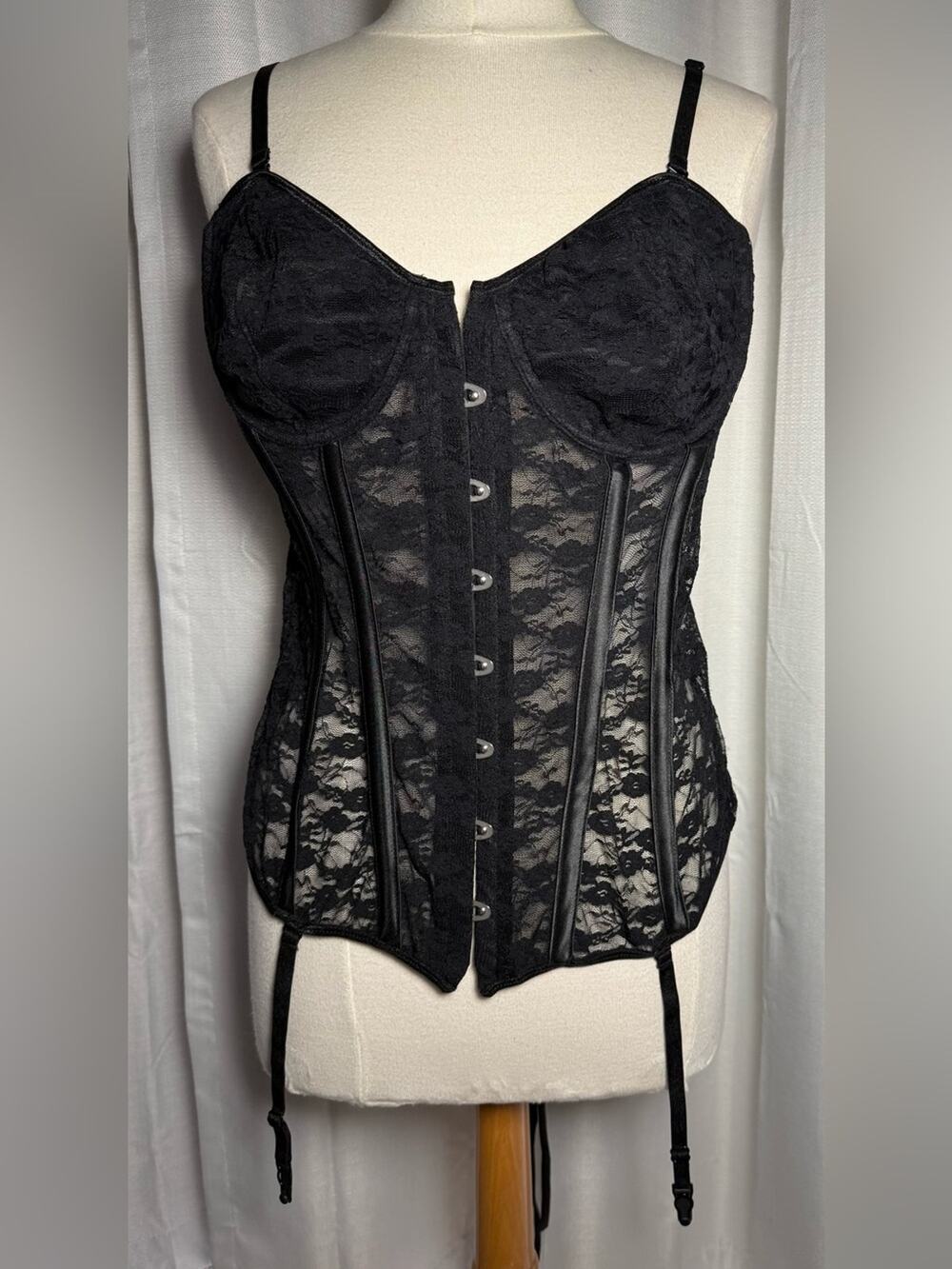 Elegant Moments Black Lace Corset Bustier with Garter Straps